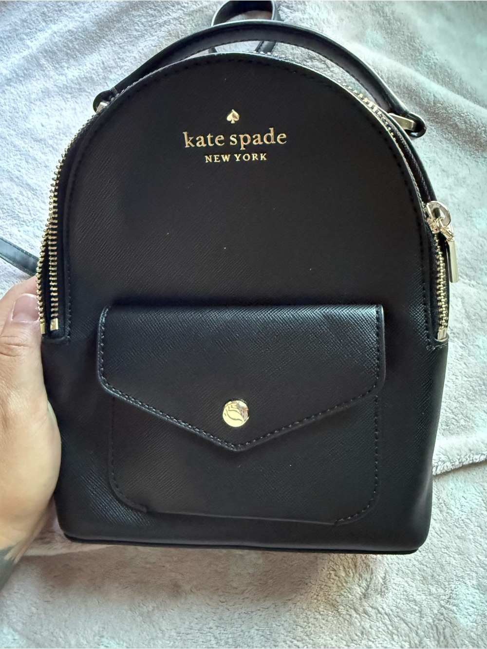 kate spade black mini backpack with gold hardware